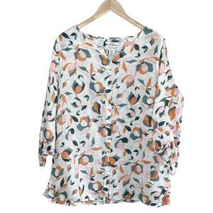 Rachel Zoe Womens Floral Print Linen Button Down Tunic Blouse Size 1X